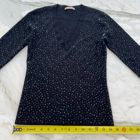 MICHAEL KORS COLLECTION BLACK SEQUINS V-KNECK SWEATER SIZE S NWOTS! - Picture 9 of 13